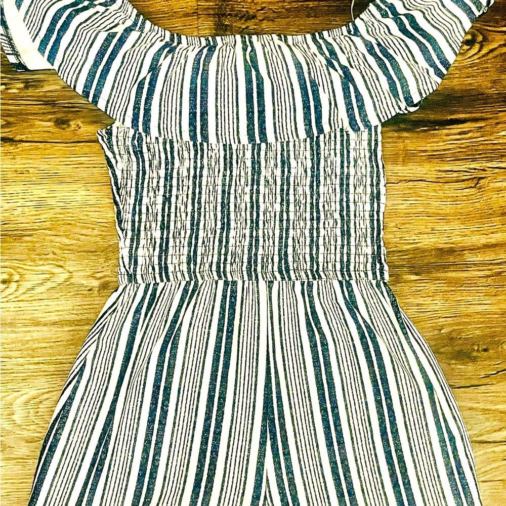 Derek Heart Navy and White Striped Romper